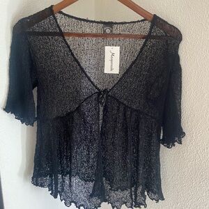 BLACK CROP BEACH COVER UP TOP BLOUSE *** NWT***